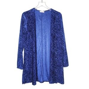 Vintage Frumos Velvet Brocade Teal‎ Open Cardigan Work Party Whimsigoth Boho USA